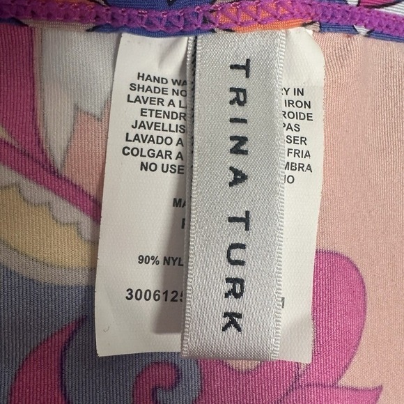 Trina‎ Turk Kaftan Tunic Dress Psychedelic Floral Print Pink Blue Orange M Beach - Picture 4 of 11